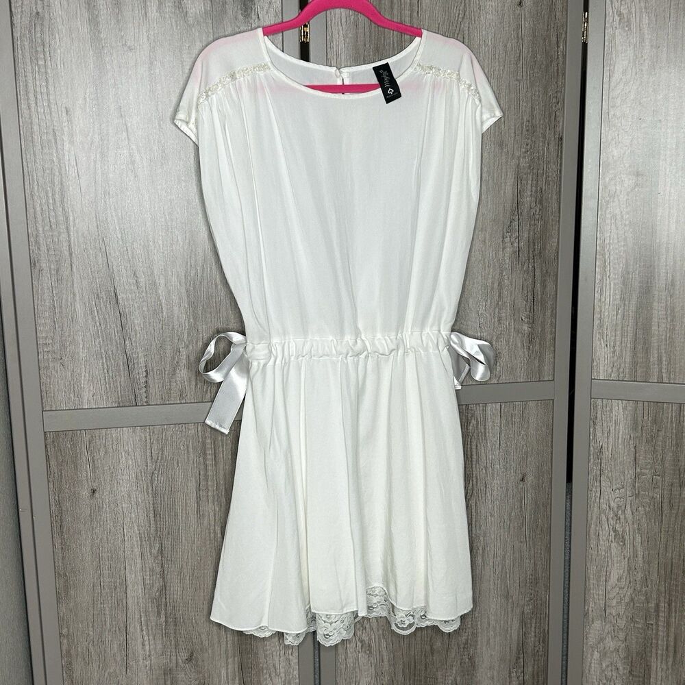 Maryley Dress White Mini Lace Trim Short Romantic Whimsy Made in Italy Size 12